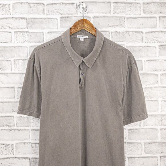 James Perse Standard Sueded Jersey Polo Shirt in Grey Pigment Men's sz 5 - Picture 4 of 7